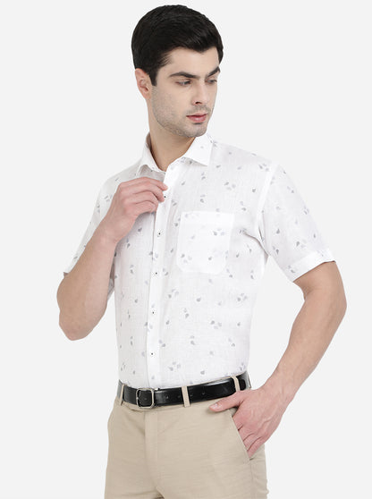 White Printed Regular Fit Formal Shirt | JadeBlue