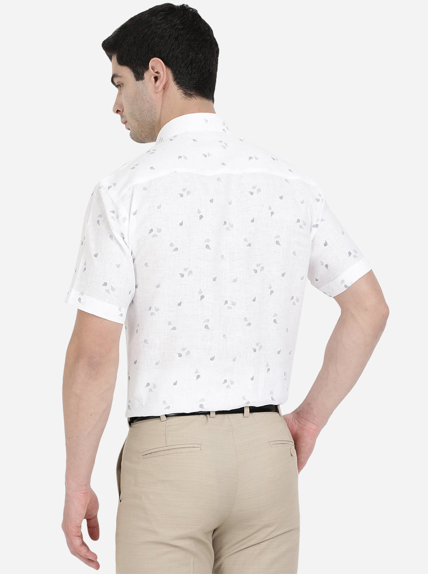 White Printed Regular Fit Formal Shirt | JadeBlue