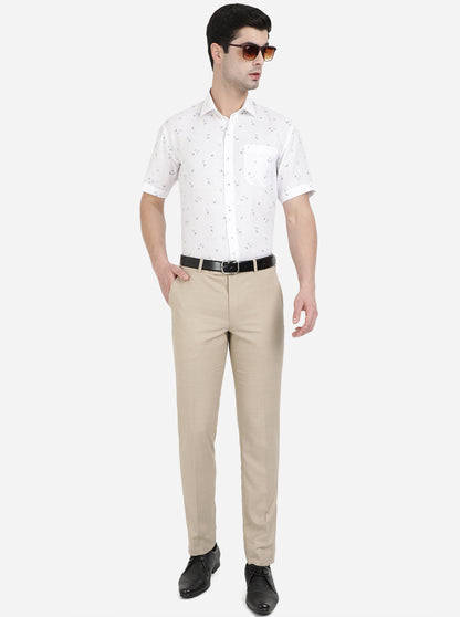 White Printed Regular Fit Formal Shirt | JadeBlue