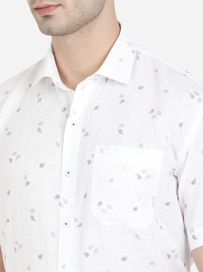 White Printed Regular Fit Formal Shirt | JadeBlue