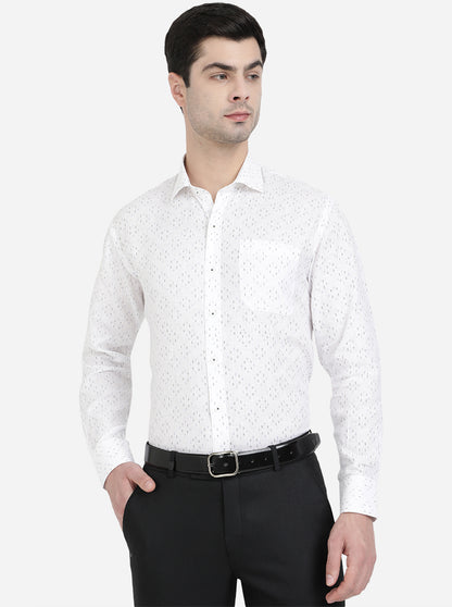White & Blue Printed Regular Fit Formal Shirt | JadeBlue