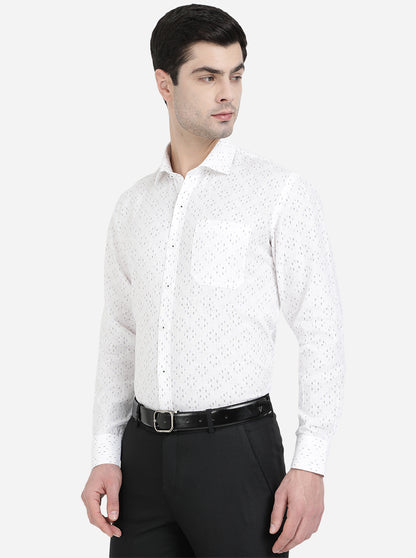 White & Blue Printed Regular Fit Formal Shirt | JadeBlue