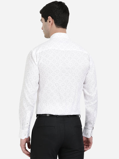 White & Blue Printed Regular Fit Formal Shirt | JadeBlue