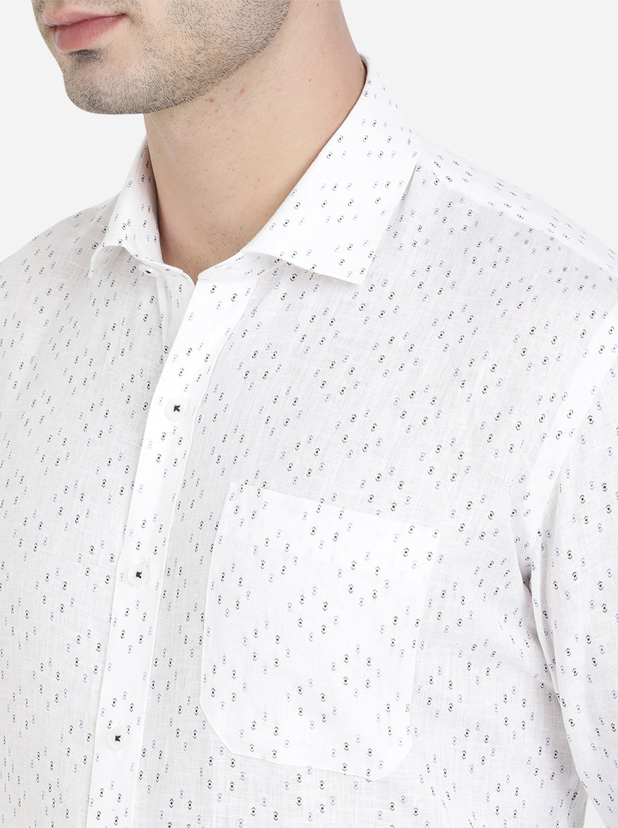White & Blue Printed Regular Fit Formal Shirt | JadeBlue