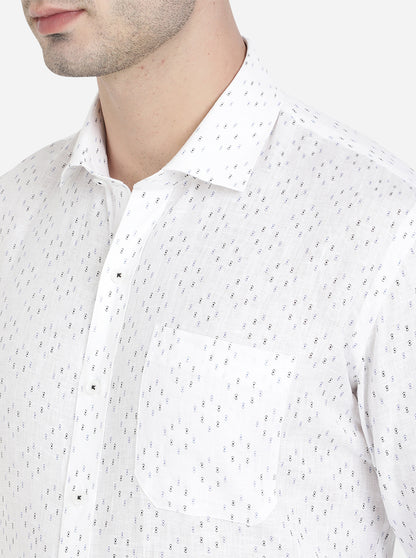 White & Blue Printed Regular Fit Formal Shirt | JadeBlue