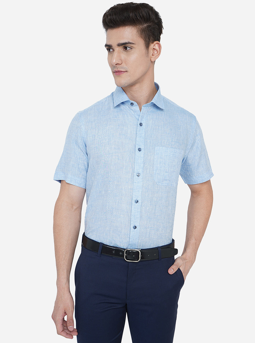 Sky Blue Solid Regular Fit Formal Shirt | JadeBlue