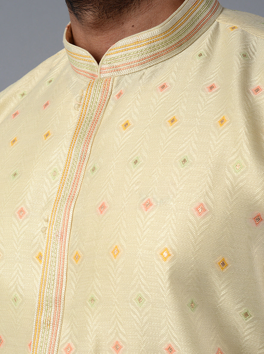 Cream Self Design Regular Fit Kurta Set | TULA