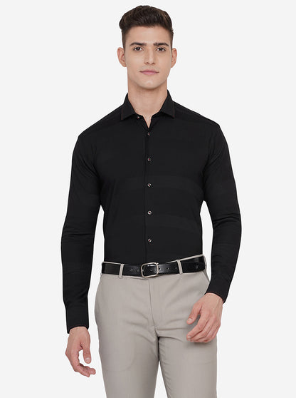 Black Striped Slim Fit Party Wear Shirt | JB Studio