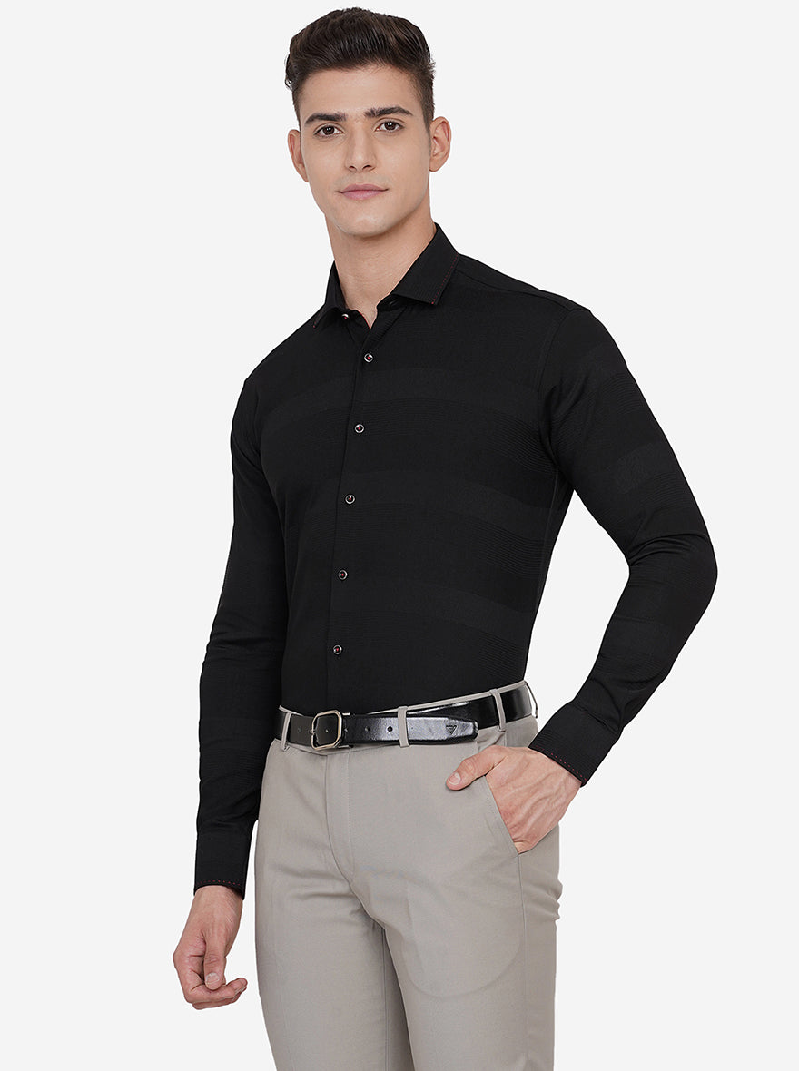 Black Striped Slim Fit Party Wear Shirt | JB Studio