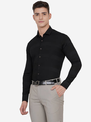 Black Striped Slim Fit Party Wear Shirt | JB Studio