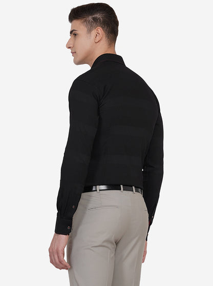 Black Striped Slim Fit Party Wear Shirt | JB Studio