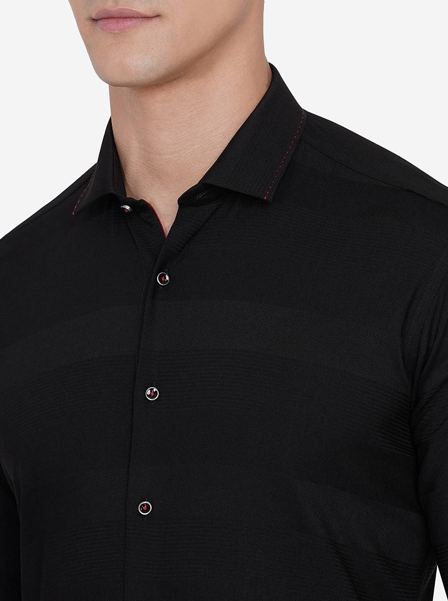 Black Striped Slim Fit Party Wear Shirt | JB Studio
