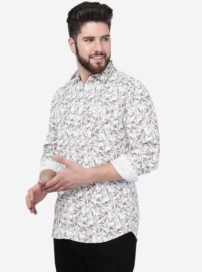 White Printed Slim Fit Casual Shirt | JadeBlue