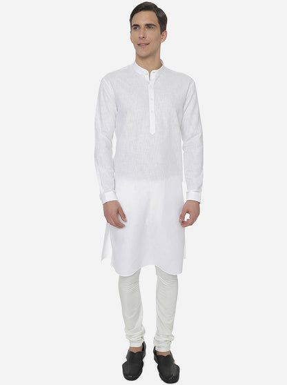 White Self Textured Regular Fit Modi Kurta | JadeBlue