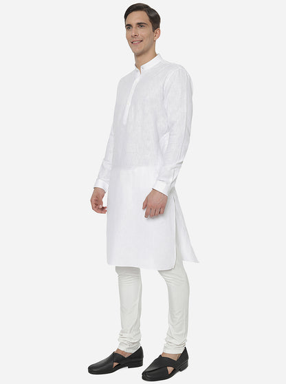 White Self Textured Regular Fit Modi Kurta | JadeBlue