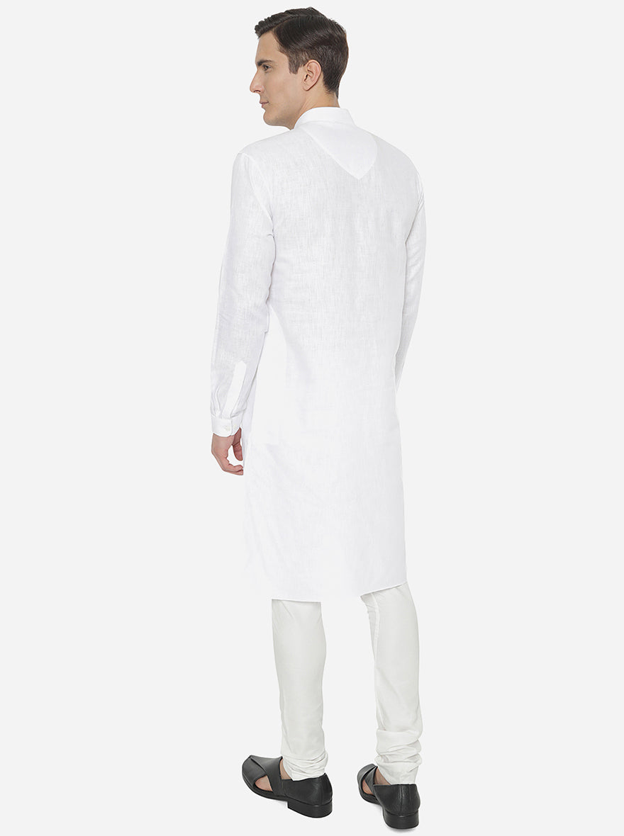 White Self Textured Regular Fit Modi Kurta | JadeBlue