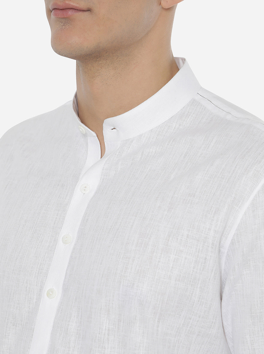 White Self Textured Regular Fit Modi Kurta | JadeBlue