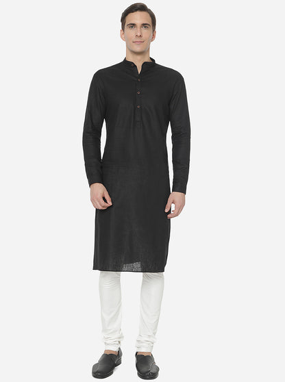Black Self Textured Regular Fit Modi Kurta | JadeBlue
