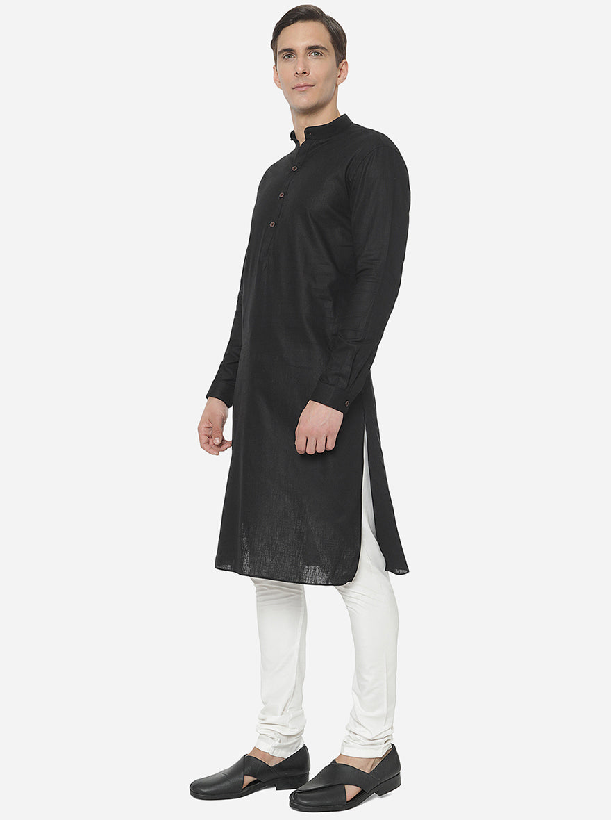 Black Self Textured Regular Fit Modi Kurta | JadeBlue
