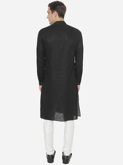 Black Self Textured Regular Fit Modi Kurta | JadeBlue