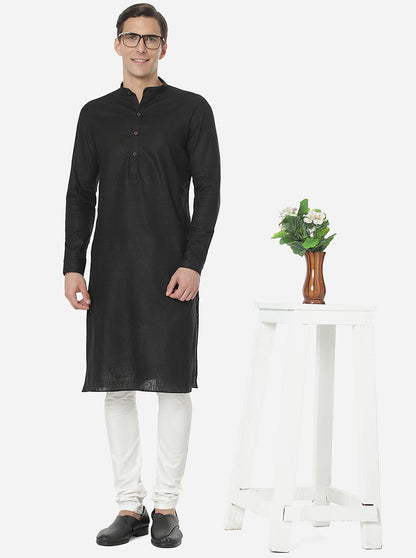 Black Self Textured Regular Fit Modi Kurta | JadeBlue
