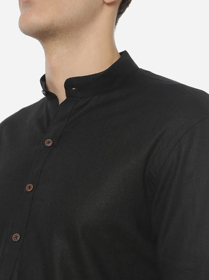 Black Self Textured Regular Fit Modi Kurta | JadeBlue