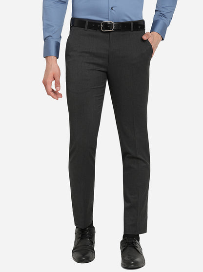 Dark Grey Solid Super Slim Fit Formal Trouser | JadeBlue Youth