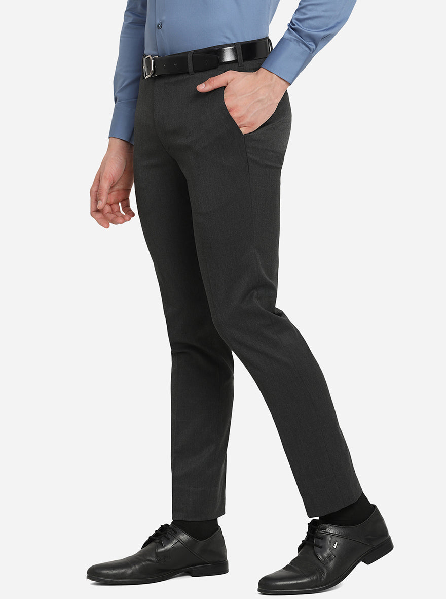 Dark Grey Solid Super Slim Fit Formal Trouser | JadeBlue Youth