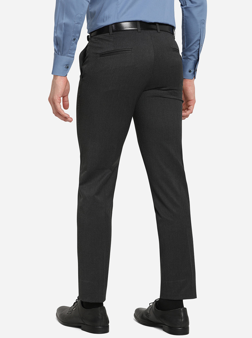 Dark Grey Solid Super Slim Fit Formal Trouser | JadeBlue Youth