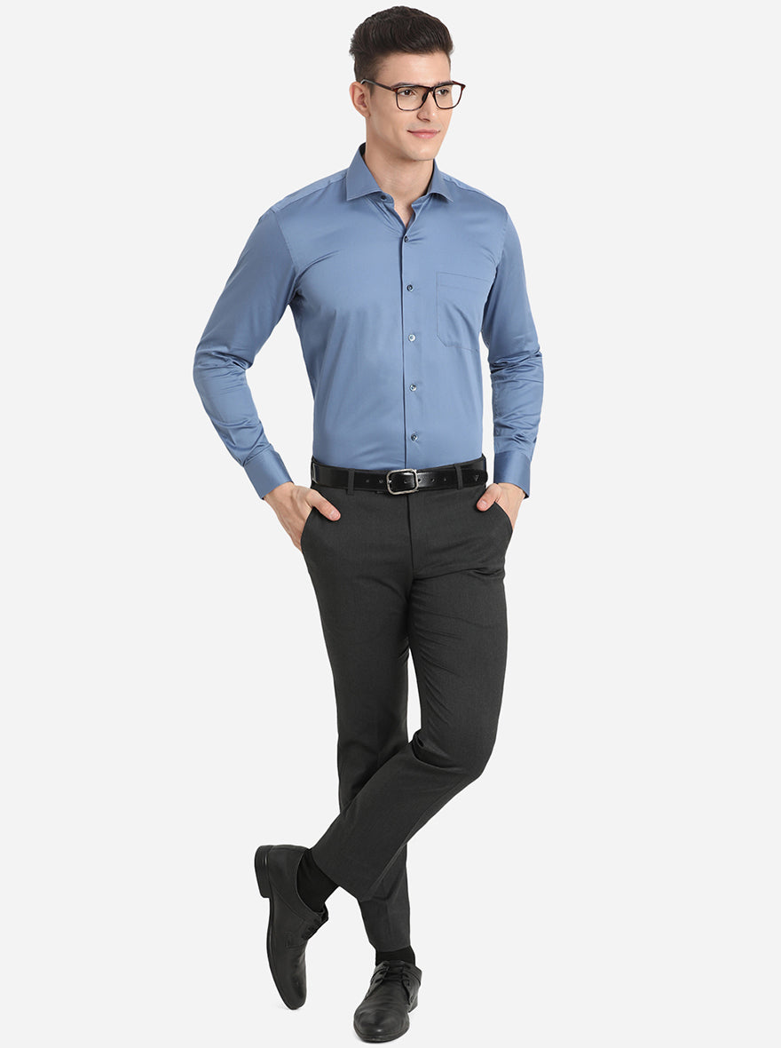 Dark Grey Solid Super Slim Fit Formal Trouser | JadeBlue Youth