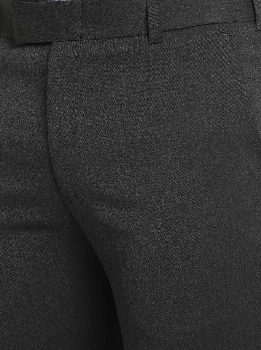 Dark Grey Solid Super Slim Fit Formal Trouser | JadeBlue Youth
