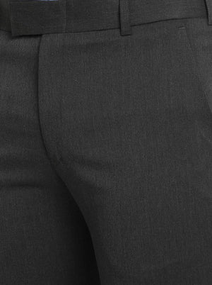 Dark Grey Solid Super Slim Fit Formal Trouser | JadeBlue Youth