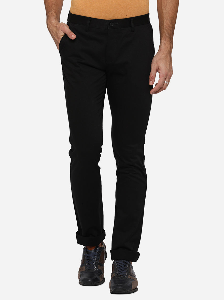 Black Solid Super Slim Fit Casual Trouser | Greenfibre