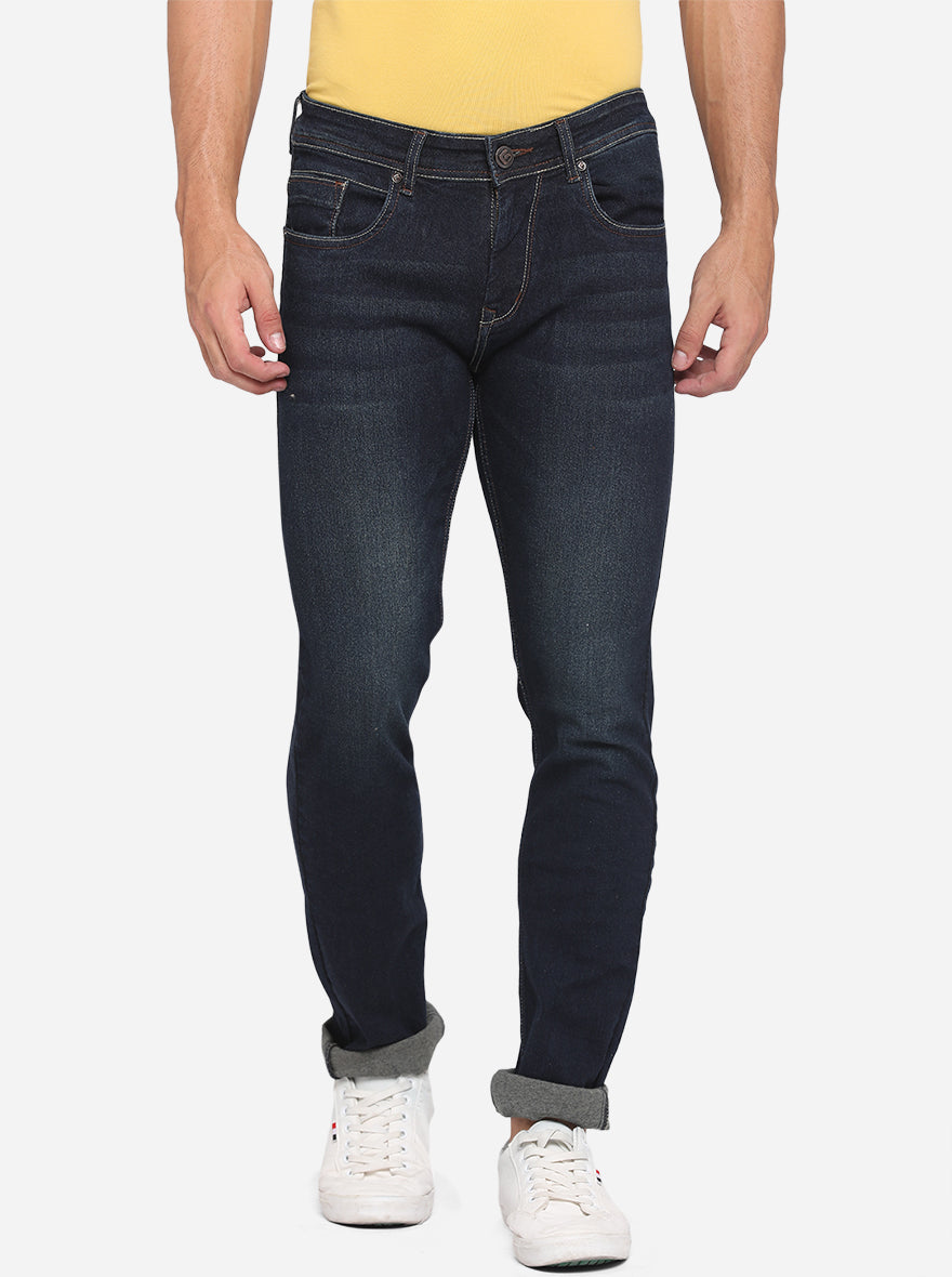 Dark Blue Washed Straight Fit Jeans | Greenfibre