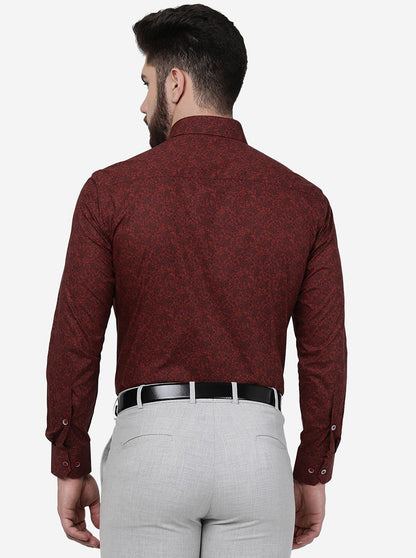 Maroon Printed Slim Fit Formal Shirt | Greenfibre