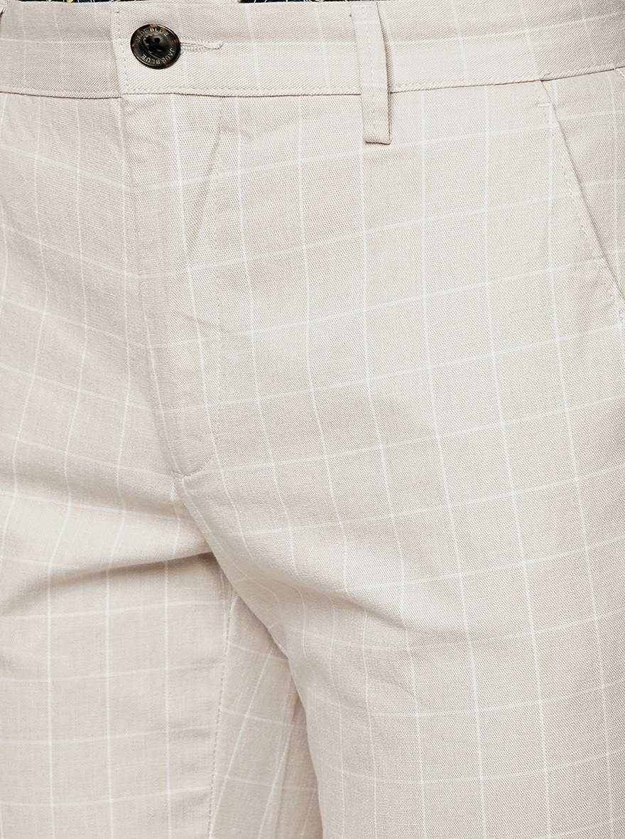 Cream Checked Uno Fit Casual Trouser | JadeBlue