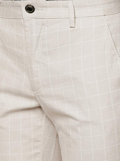 Cream Checked Uno Fit Casual Trouser | JadeBlue