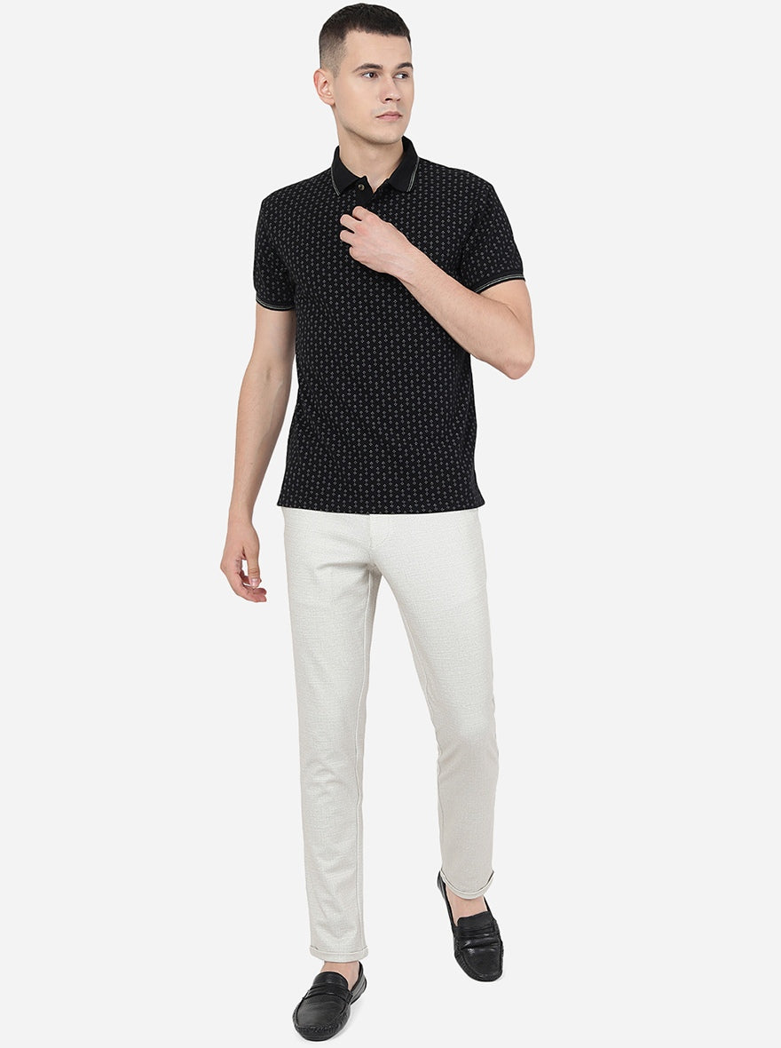 Cream Solid Venice Fit Casual Trouser | JadeBlue
