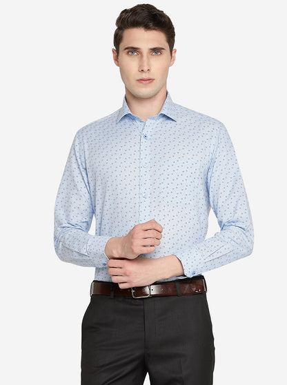 Sky Blue Printed Slim Fit Formal Shirt | Greenfibre