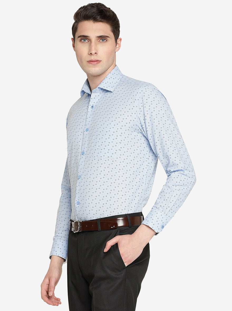 Sky Blue Printed Slim Fit Formal Shirt | Greenfibre