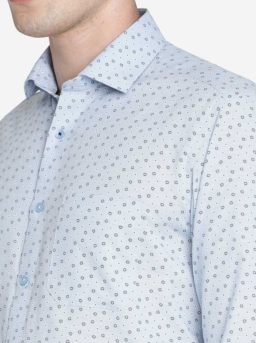Sky Blue Printed Slim Fit Formal Shirt | Greenfibre