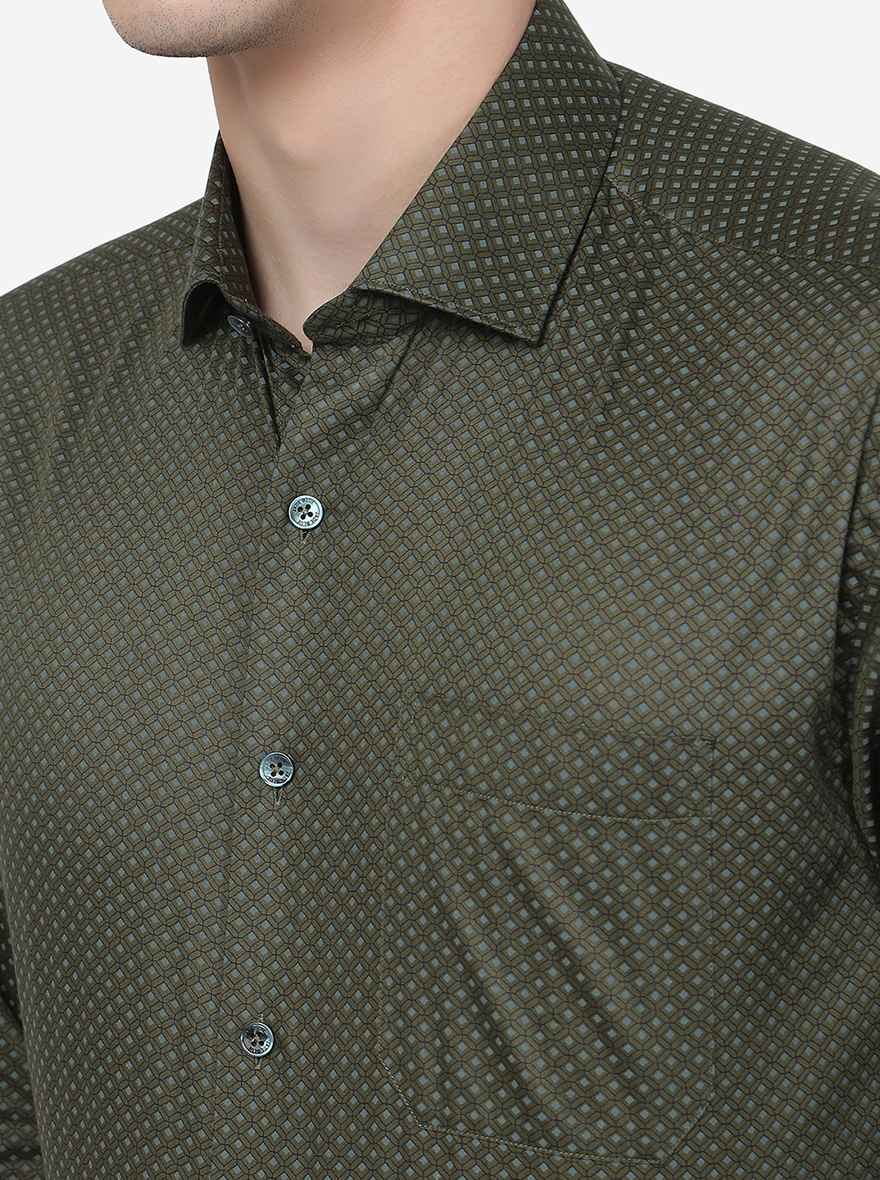 Green Printed Regular Fit Formal Shirt | JadeBlue