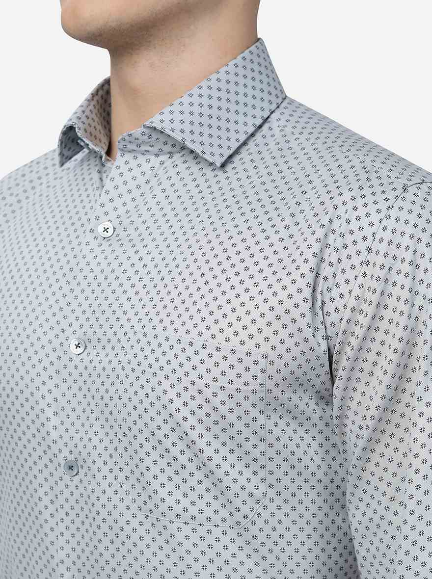 Grey Printed Regular Fit Formal Shirt | JadeBlue