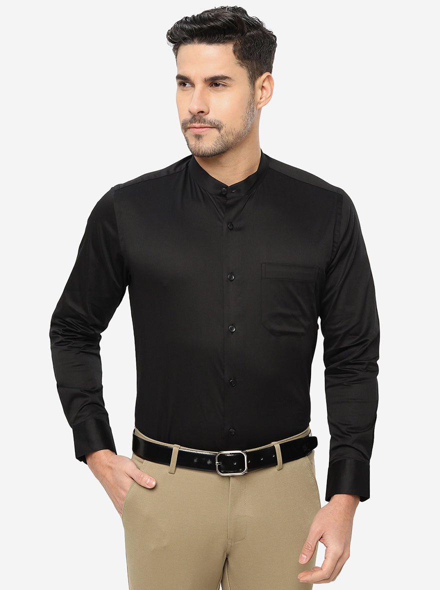 Black Solid Slim Fit Formal Shirt | Metal