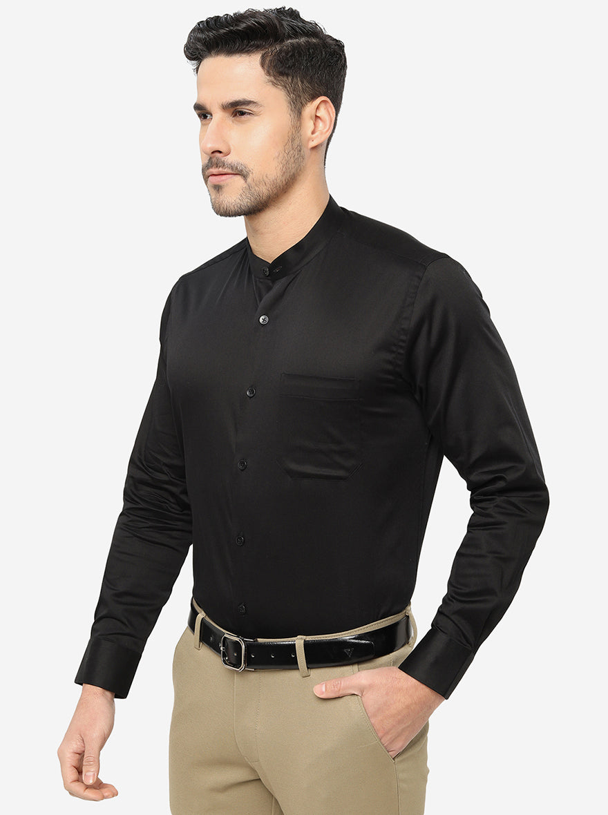 Black Solid Slim Fit Formal Shirt | Metal