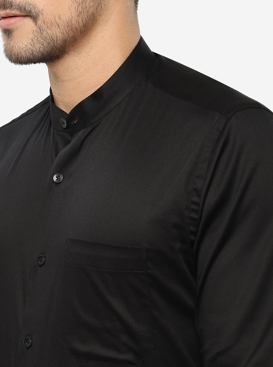 Black Solid Slim Fit Formal Shirt | Metal