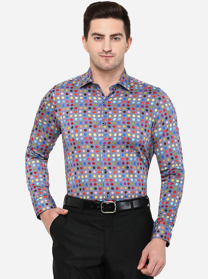 Grey Printed Slim Fit Party Wear Shirt | JB Studio