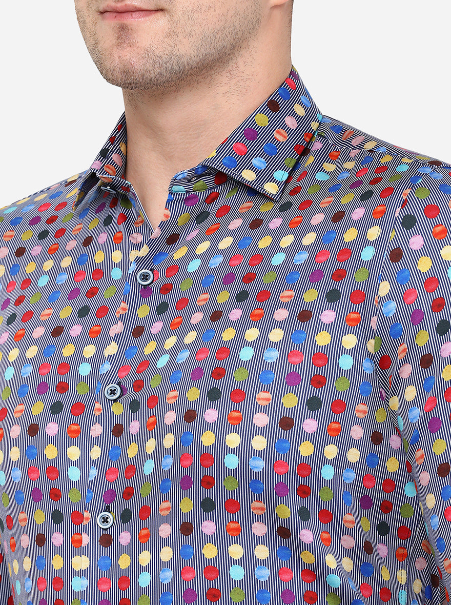 Grey Printed Slim Fit Party Wear Shirt | JB Studio