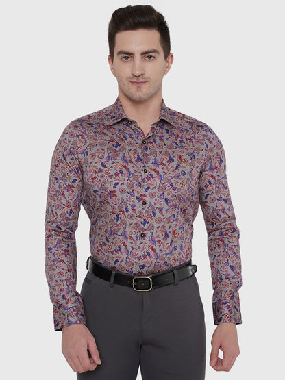 Brown Printed Slim Fit Party Wear Shirt | JB Studio
