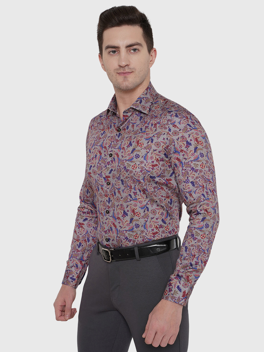 Brown Printed Slim Fit Party Wear Shirt | JB Studio